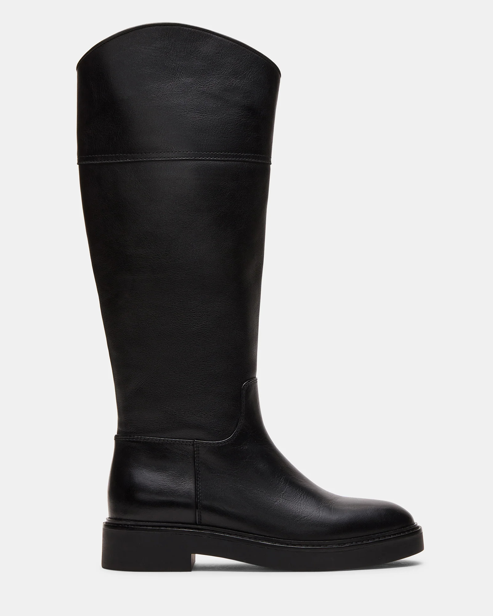 RADKE Black Leather Knee-High Rounded Toe Riding Women's Boot | Steve Madden (US)