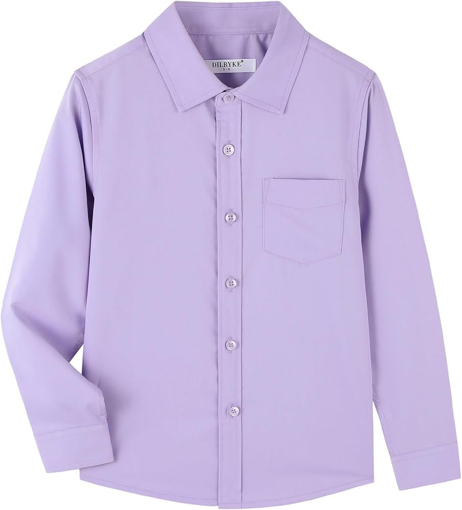 Boys’ Long Sleeve Dress Shirt Solid Button Down Uniform Uniform Woven Shirts with Tie | Amazon (US)