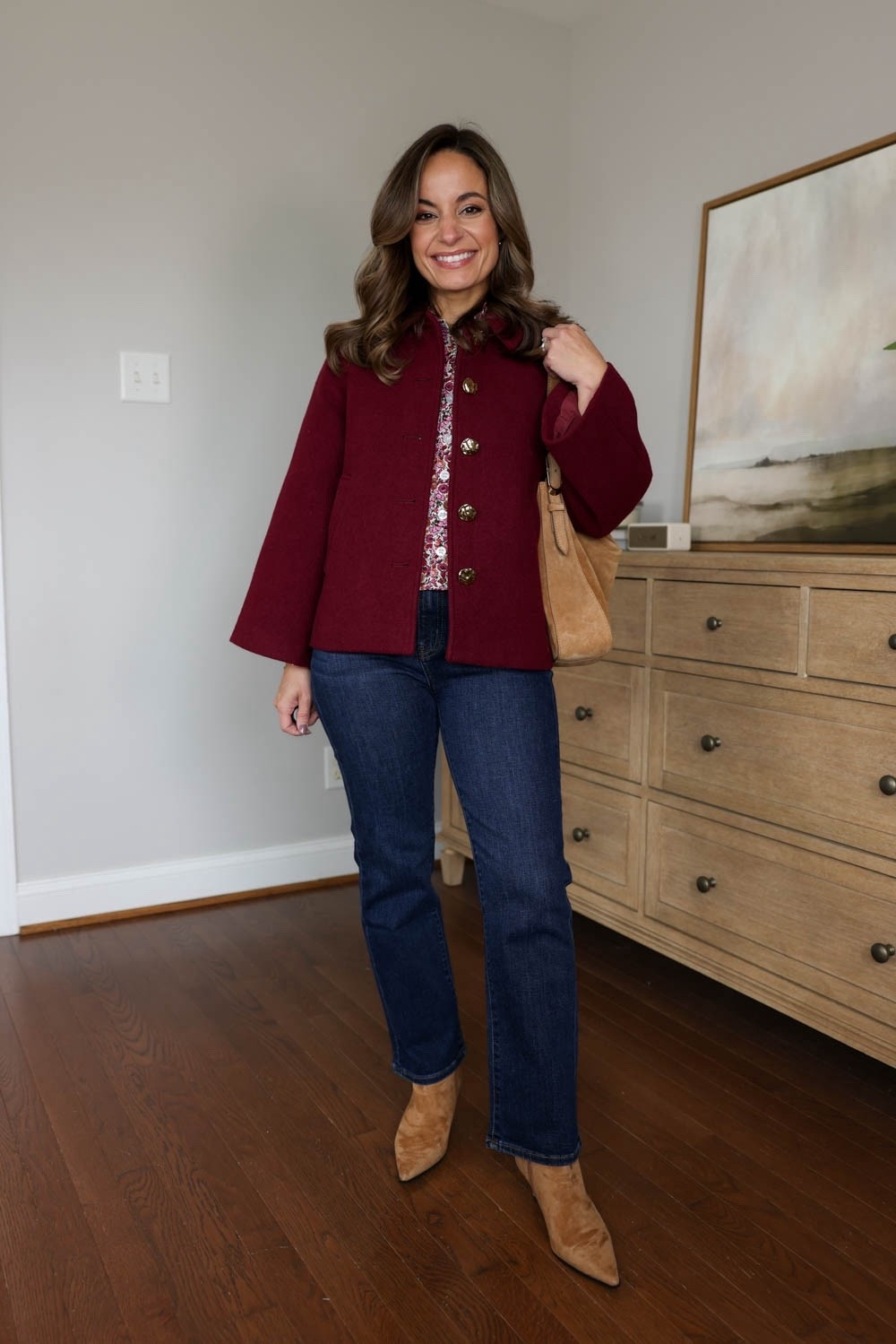 Fall capsule wardrobe series: straight jeans styled six way with the capsule pieces! 

Straight jeans (Quince): 24 x 26” in midnight blue | midnight blue wash 
Floral top (Anthropologie): petite xxs
Burgundy coat (J.Crew Factory): petite xxs 
Ankle boots (J.Crew): tts 

My measurements for reference: I’m 4’10” and 105lbs. My bust, waist, and hip measurement is 32”, 24”, and 36”.

#LTKSeasonal #LTKPetite