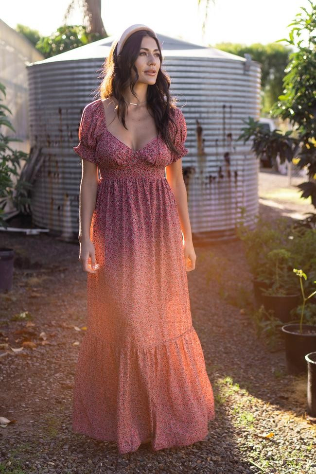Pink Floral Puff Sleeve Maxi Dress | PinkBlush Maternity