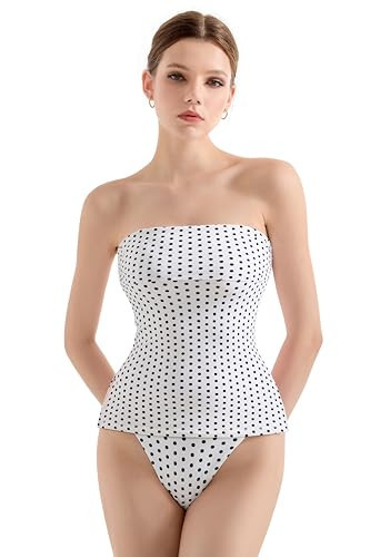 SUUKSESS Women Double Lined Going Out Trendy Tube Tops Side Split Sexy Strapless Tank Tops (Polka Dots,M) | Amazon (US)
