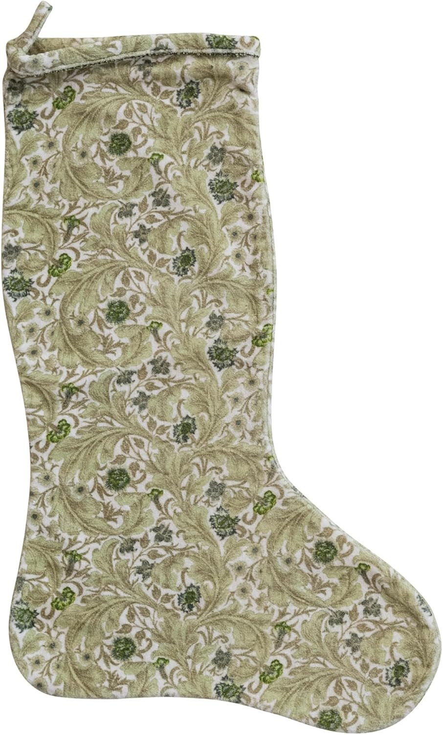 Creative Co-Op, Green and Cream Cotton Velvet Printed Stocking with Floral Pattern, Color | Amazon (US)