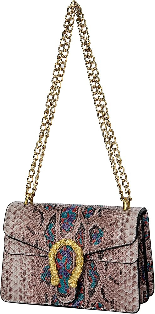Satchel Purses and Shoulder Bag for Women - Fashion Print PU Leather Handbag Chain Strap Crossbody B | Amazon (US)