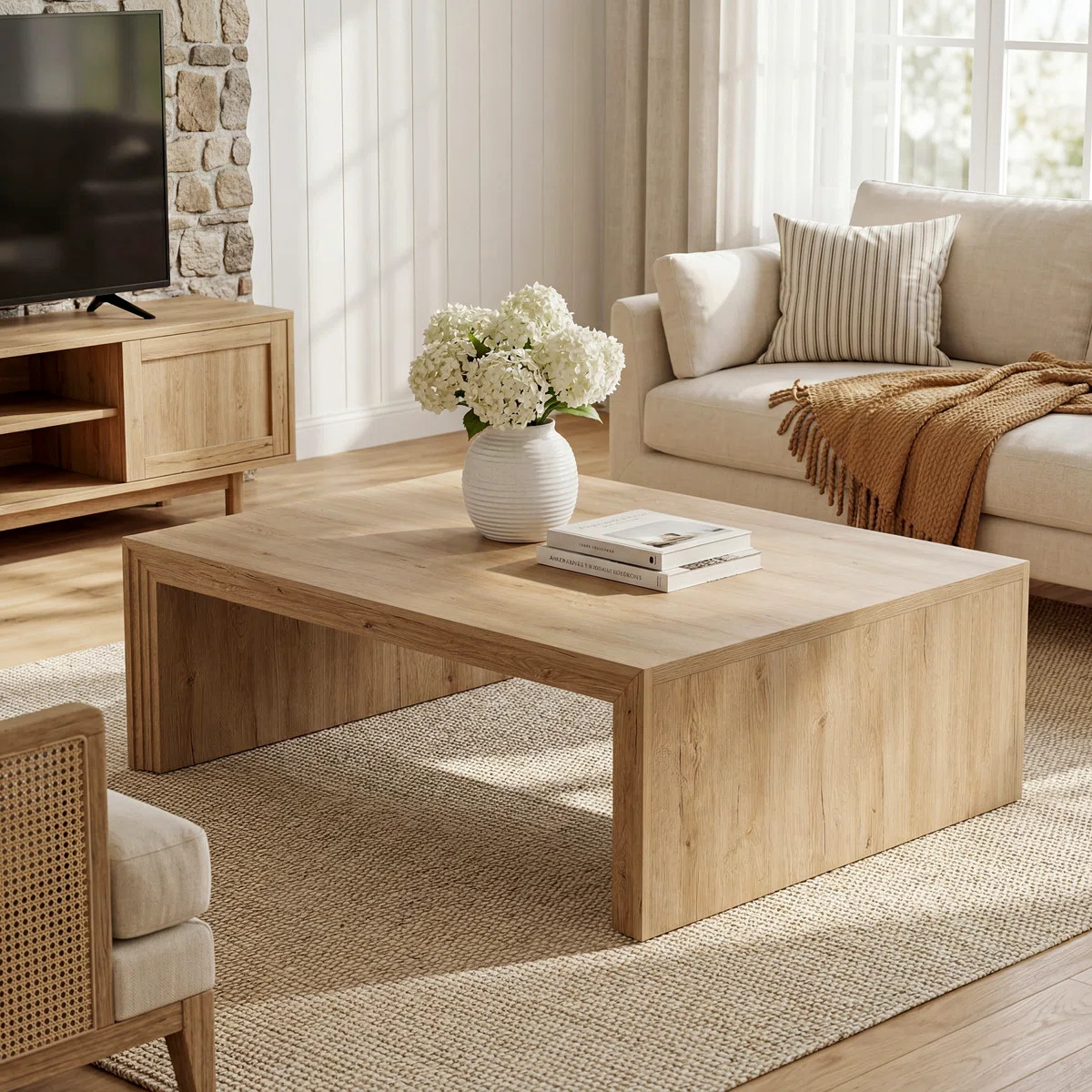 47-inch Rectangle Coffee Table For Living Room, Farmhouse Wooden Center Table With Spacious Table... | Wayfair North America