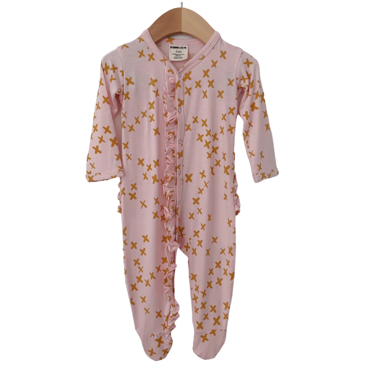 Ruffle Snap Footie, Pink Kisses | SpearmintLOVE