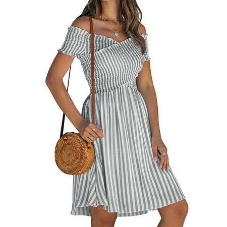 CreativeArrowy Women S Off The Shoulder Stripe Dress | Walmart (US)