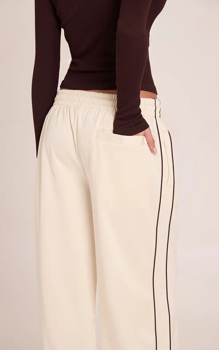 Cream Tricot Wide Leg Side Stripe Track Pants | PrettyLittleThing | PrettyLittleThing UK
