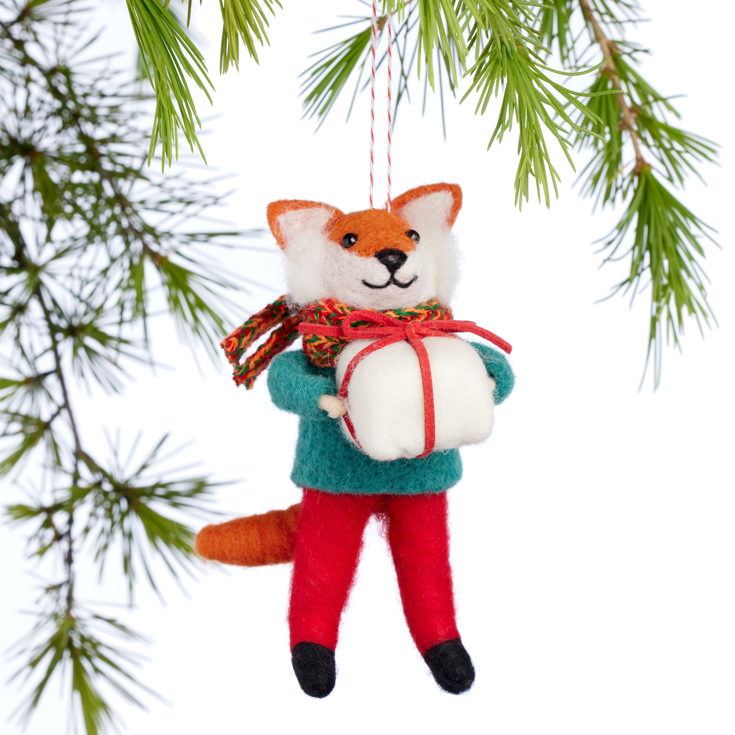 Wool Fox with Present Ornament | World Market