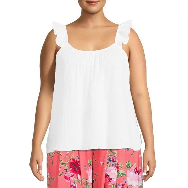 Terra & Sky Women's Plus Size Ruffle Strap Tank Top | Walmart (US)