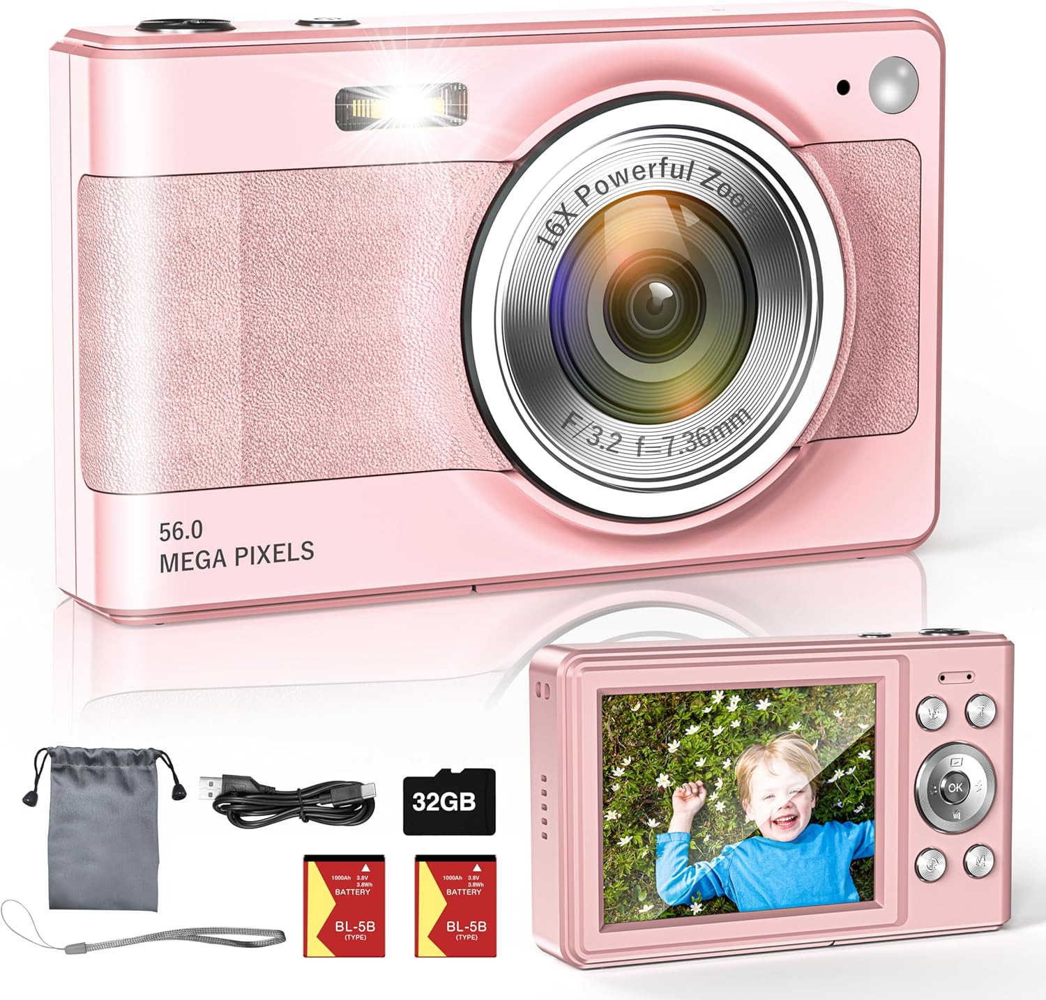 Upgrade Digital Camera, 56MP FHD 1080P Camera for Kids with 16x Zoom Anti Shake, Kid Camera with ... | Amazon (US)