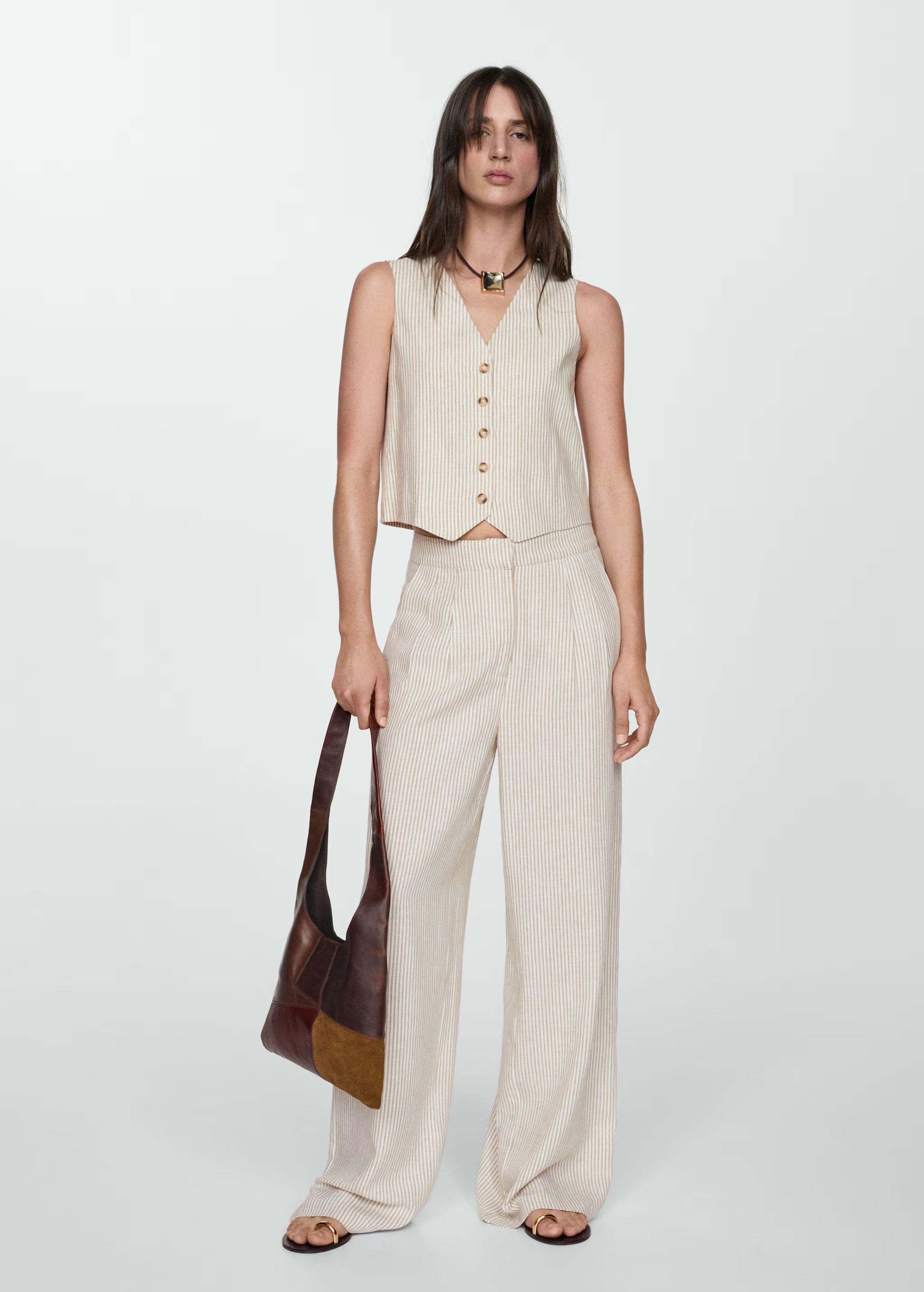 Striped linen suit vest - Woman | MANGO USA | MANGO (US)