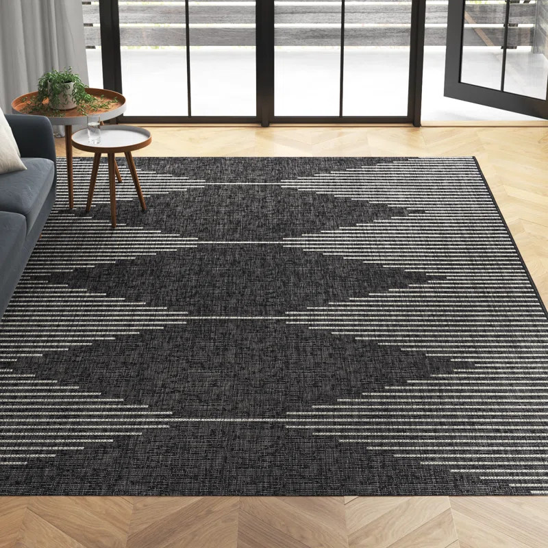 Abdulazeez Irielle Geometric Black Indoor/Outdoor Area Rug | Wayfair North America