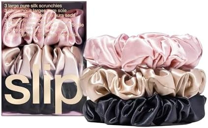 slip Large Scrunchie Multi | Set of 3 Pure Silk Large Scrunchies | Includes 1 Pink, 1 Caramel, 1 ... | Amazon (US)