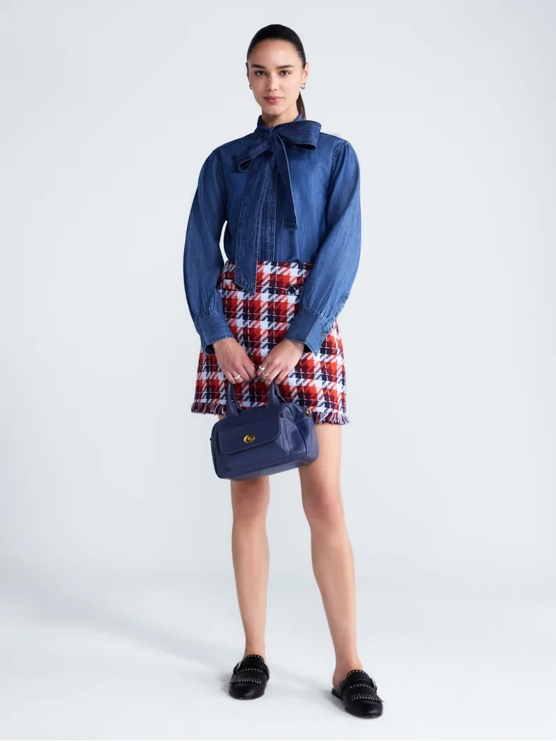 Free Assembly Women's and Women's Plus Long Sleeve Tie Neck Shirt, Sizes XS-4X | Walmart (US)
