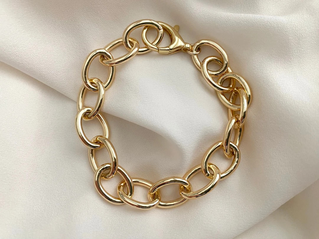 Thick Chunky Link Bracelet Gold Filled Charm Bracelet Minimalist Bracelets Stacking Jewelry Girlf... | Etsy (US)