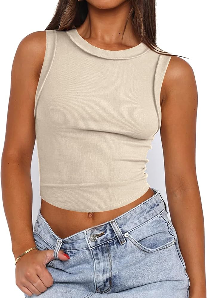 Zeagoo Women's High Neck Ribbed Tank Tops 2024 Summer Sleeveless Crop Tops Slim Fit Going Out Bas... | Amazon (US)
