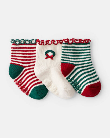 Baby Girl 3-Pack Christmas Striped Ankle Socks | Carter's Inc