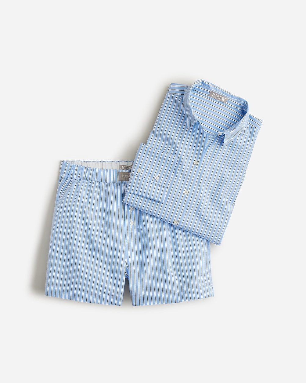 Long-sleeve cotton poplin boxer short set in stripe | J. Crew US