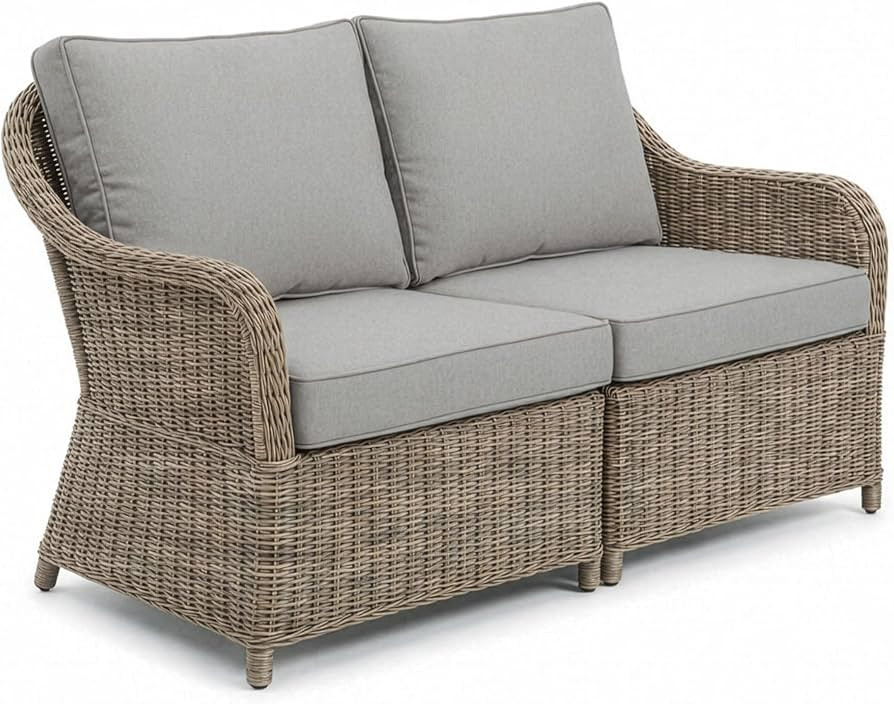 Martha Stewart Lily Pond Indoor-Outdoor Patio Loveseat in Weathered Gray Rattan Wicker with All-W... | Amazon (US)