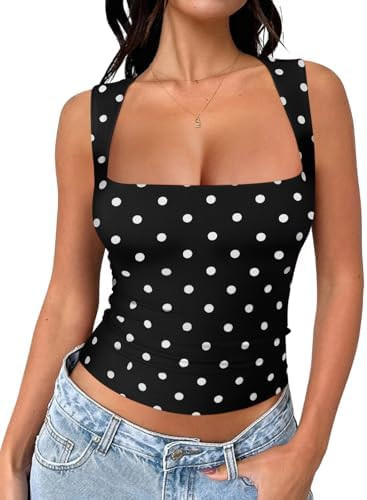 REORIA Butsmooth® Square Neck Double Lined Going Out Crop Tank Top | Cute Basic Tank Tops 2026 C... | Amazon (US)