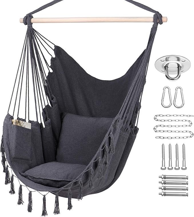 Y- STOP Hammock Chair Hanging Rope Swing, Max 330 Lbs, 2 Cushions Included-Large Macrame Hanging ... | Amazon (US)