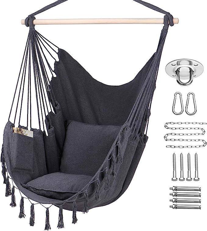 Y- STOP Hammock Chair Hanging Rope Swing, Max 330 Lbs, 2 Cushions Included-Large Macrame Hanging ... | Amazon (US)