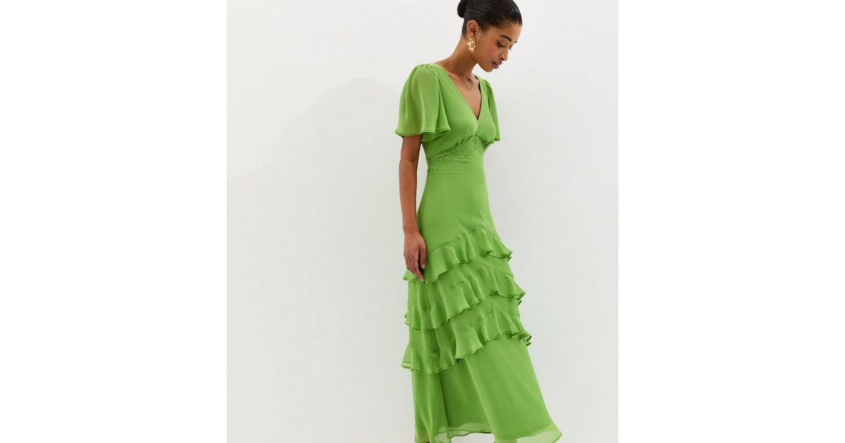 Bright Green Chiffon Tiered Tea Maxi Dress | New Look | New Look (UK)