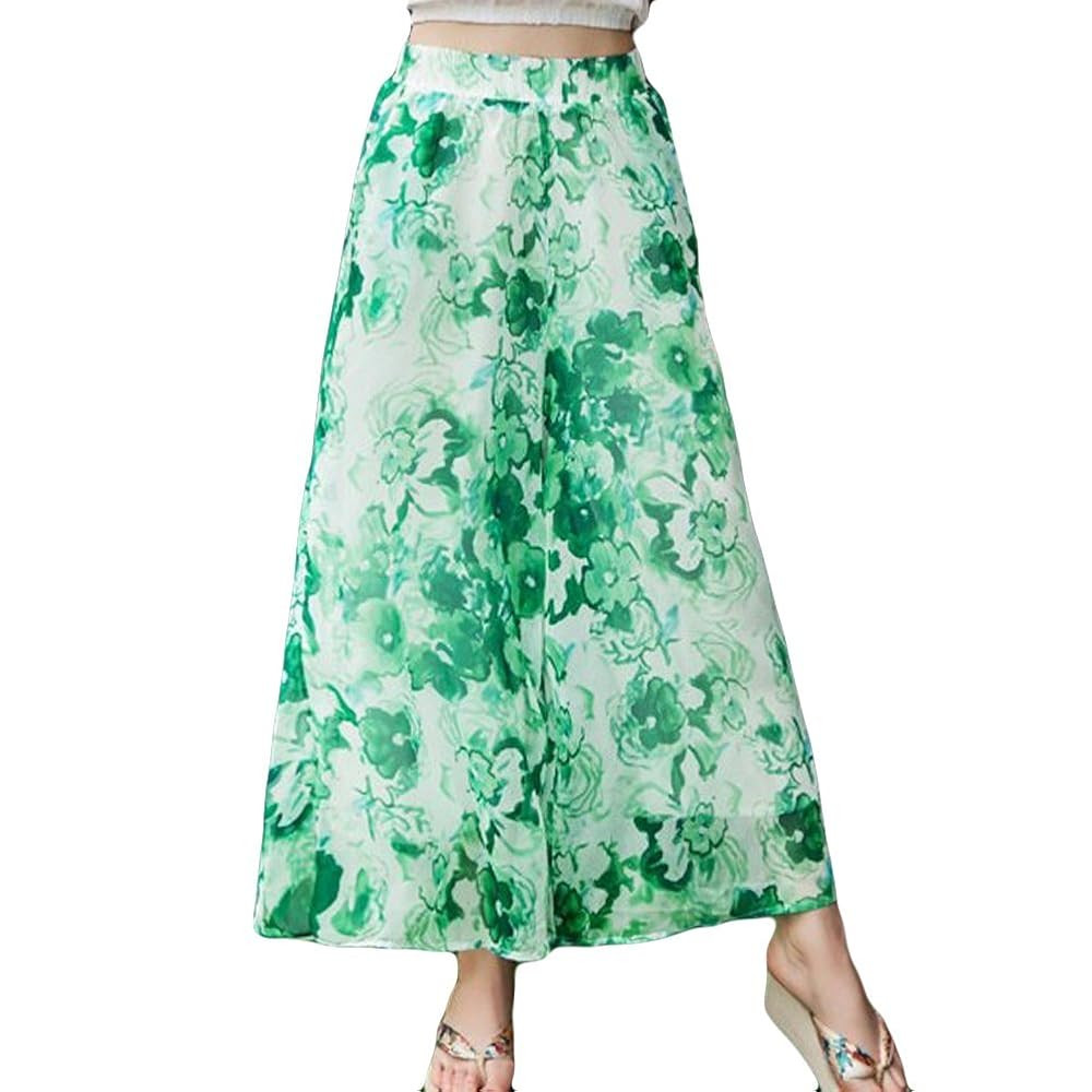 LOCOMO Chiffon Pleated Culottes Trousers Wide Leg Palazzo Pant Floral FFT240s02, One Size, FFT240... | Amazon (US)