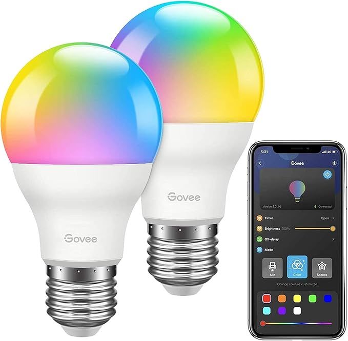 Govee LED Bulbs Dimmable, Music Sync RGB Color Changing Light Bulbs A19 7W 60W Equivalent, Multic... | Amazon (US)