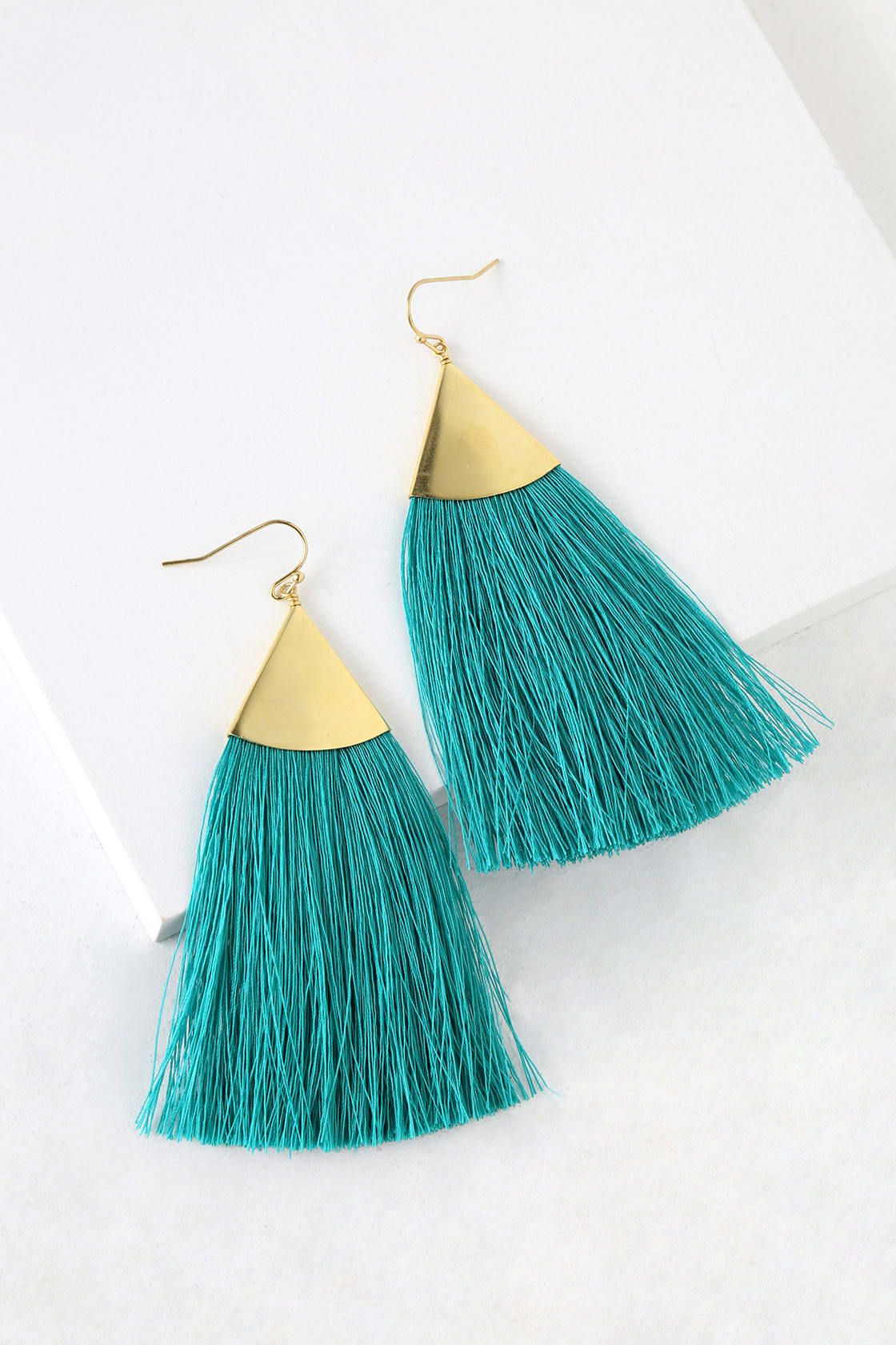 Godiva Gold and Teal Tassel Earrings | Lulus (US)