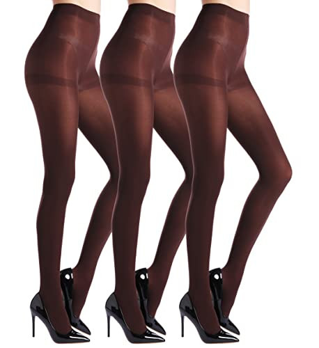 ZIHUA 3 Pairs Opaque 40 Denier Brown Tights for Women, Control Shaping Ladies Tights(Brown,L) | Amazon (UK)