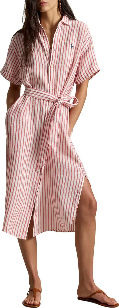 Polo Ralph Lauren Stripe Short Sleeve Linen Shirtdress | Nordstrom | Nordstrom