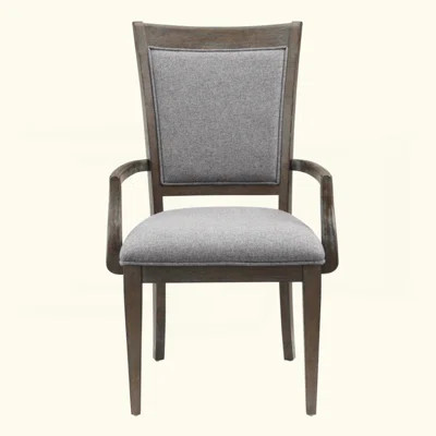 Transitional Brown Gray Armchairs Set Of 2, Fabric Upholstery Seat Back Wooden Dining Furniture | Wayfair North America