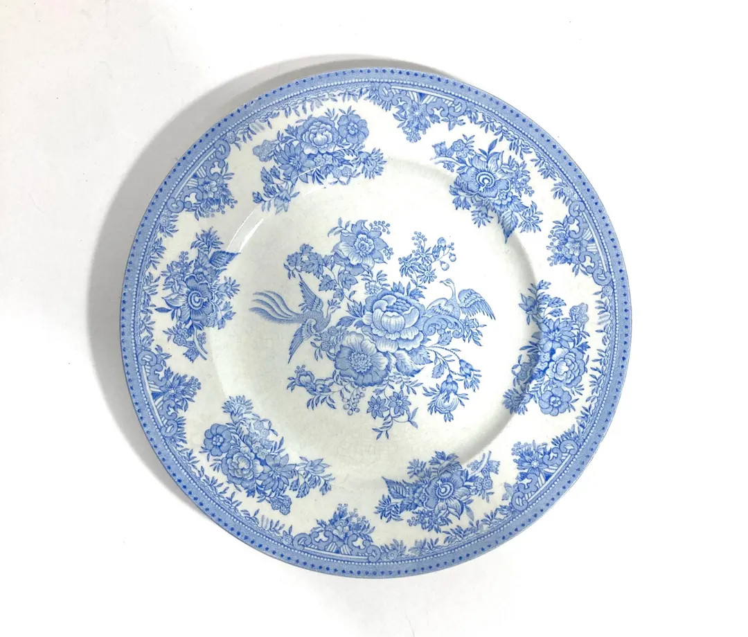 Burleigh Asiatic Pheasants Blue and White 8 7/8 Luncheon Plate by B & L Burgess and Leigh England... | Etsy (US)