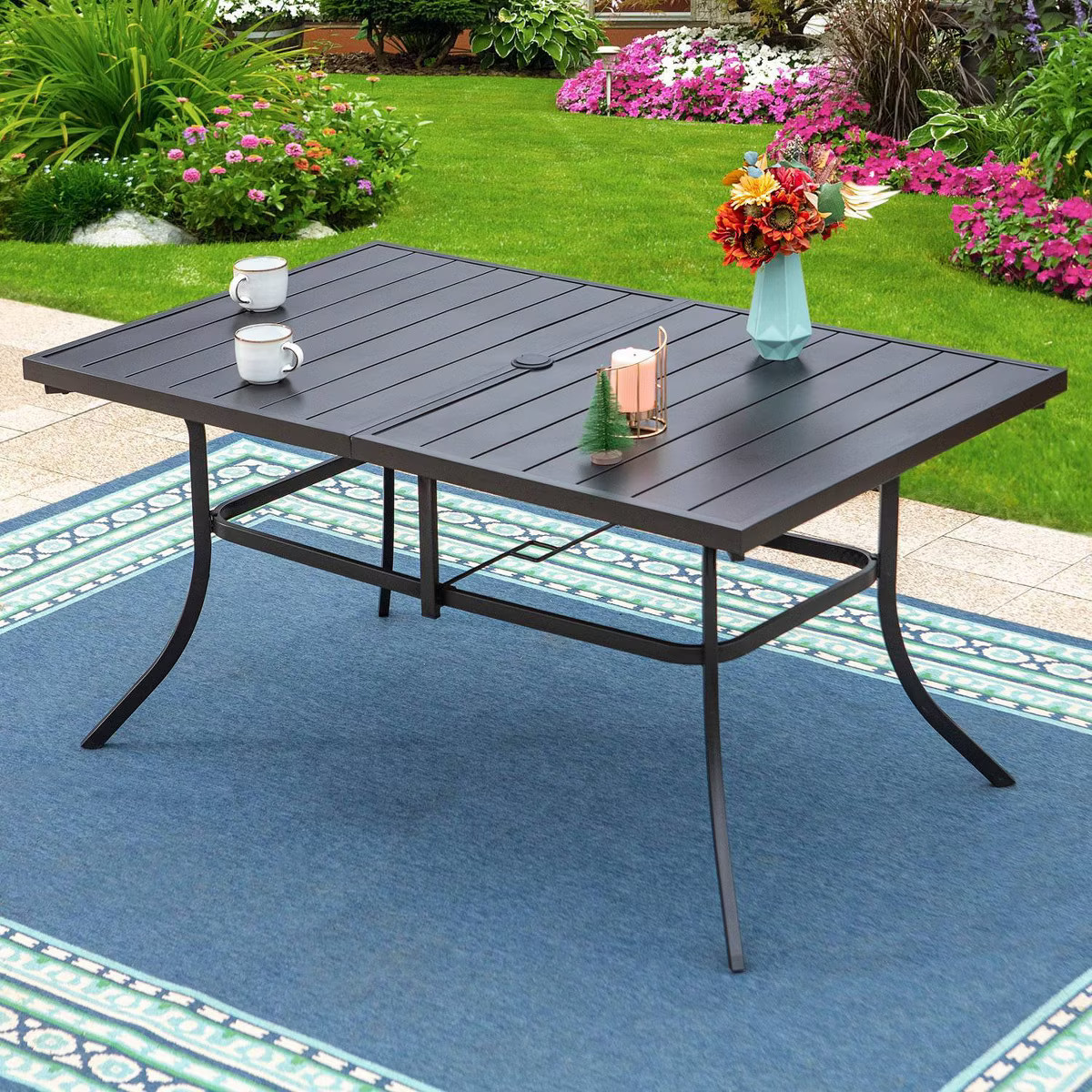 60" Outdoor Rectangle Steel Dining Table - Black - Captiva Designs: Weather-Resistant, Seats 6, w... | Target