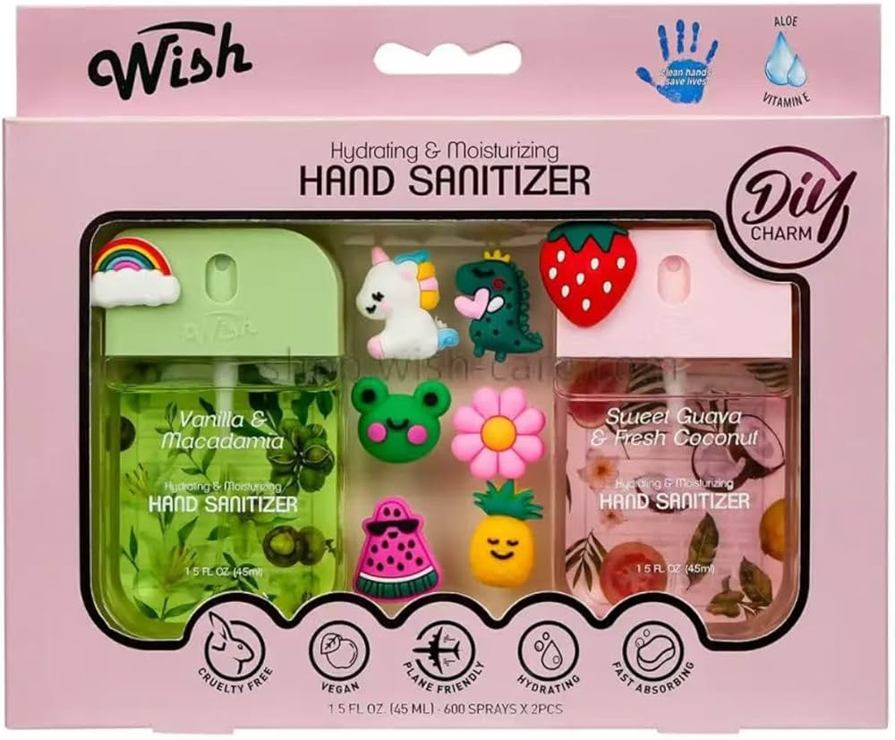 Wish Diy Charm Hand Sanitizer Spary Travel Size Spray 2-Pack Gift Box 1.5 FL OZ (45ML) Each, Drag... | Amazon (US)