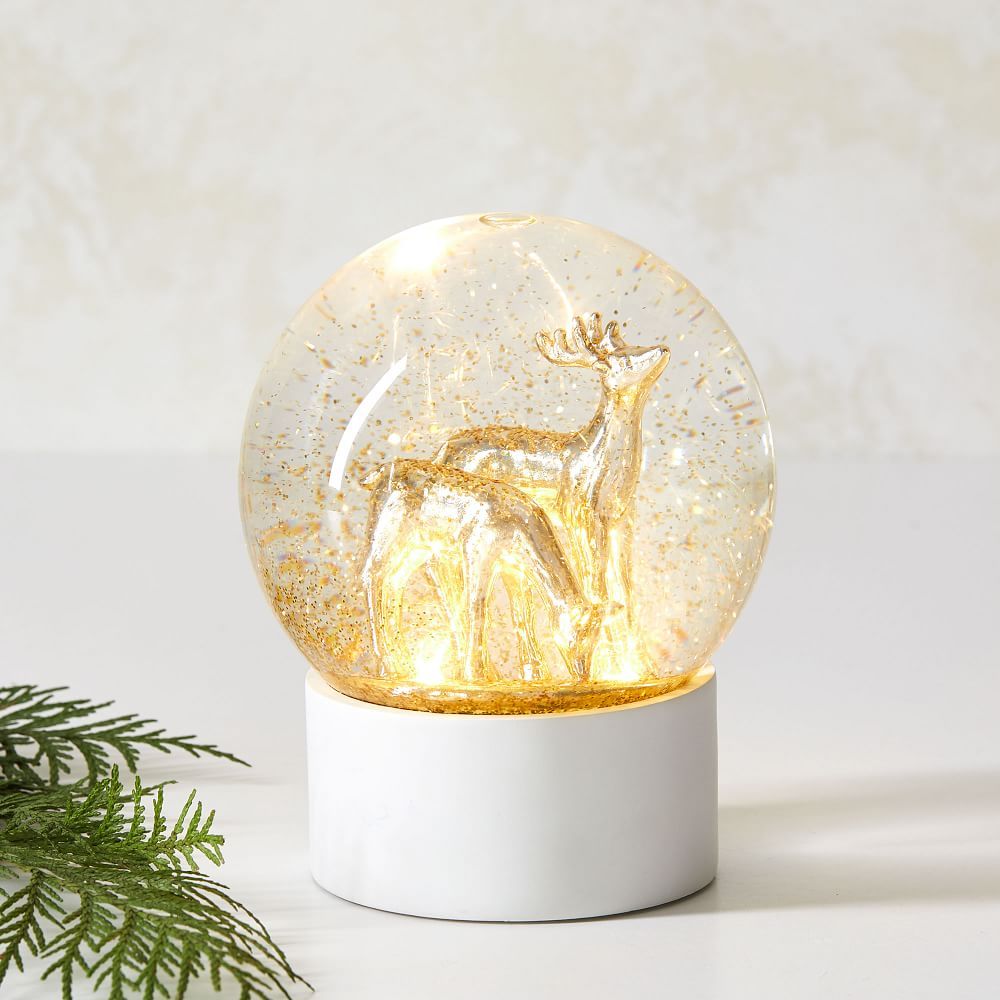 Light-Up Brass Deer Snow Globe | West Elm (US)