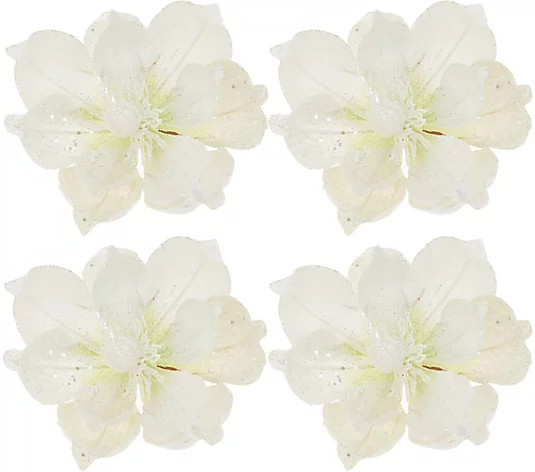 Set of (4) Glittered Magnolia Clips by Valerie - QVC.com | QVC