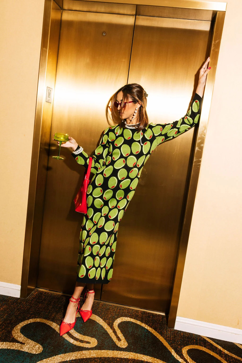 Black Knit Martini Olive Midi Dress | Queen of Sparkles