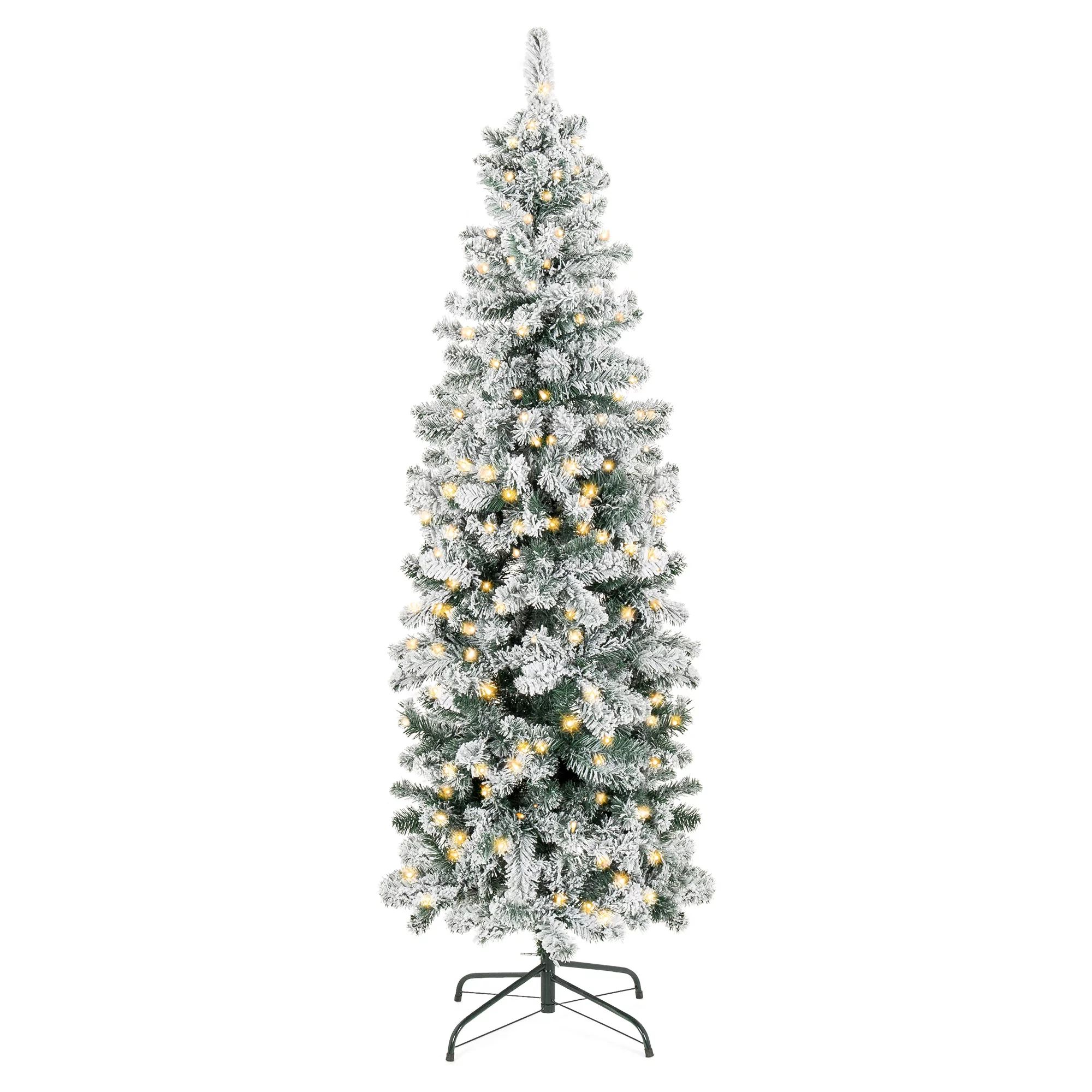 Best Choice Products 7.5ft Pre-Lit Artificial Snow Flocked Pencil Christmas Tree Holiday Decorati... | Walmart (US)