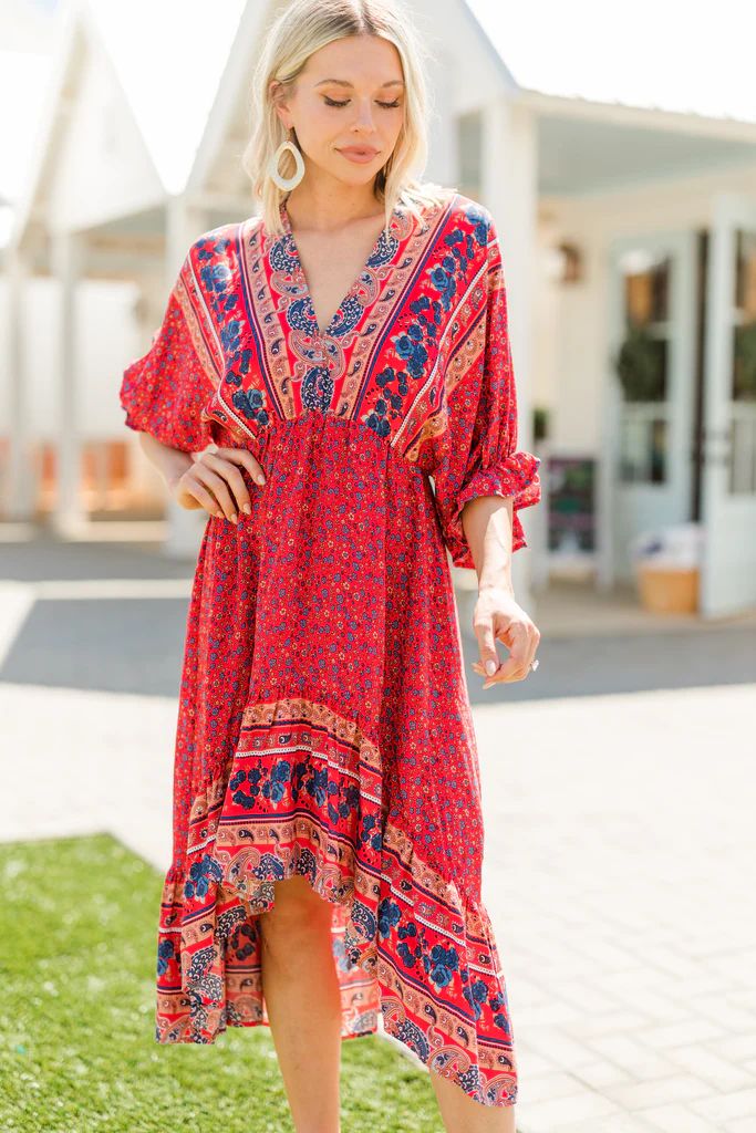 Boho Summer Red Floral Midi Dress | The Mint Julep Boutique