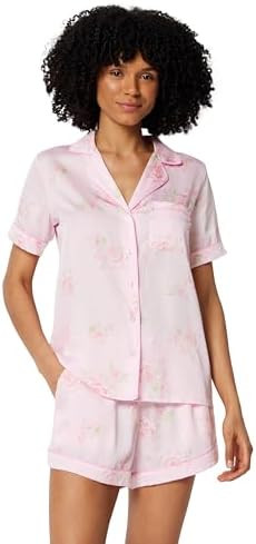 Amazon Essentials Women's Satin Short Sleeve Button-Down Top and Short Sleepwear Pajama Set | Amazon (US)