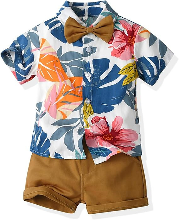 JunNeng Toddler Baby Boy Shorts Sets Hawaiian Outfits,Summmer Hawaiian Shirt+ Elastic Shorts Vaca... | Amazon (US)