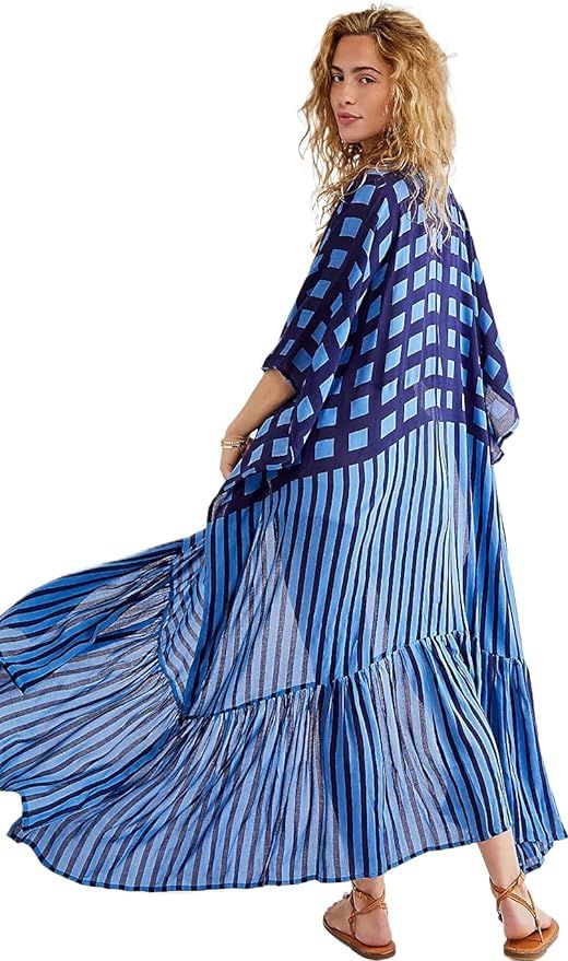 Women's geometry Print loose Open Front Soft long kimono cardigans | Amazon (US)