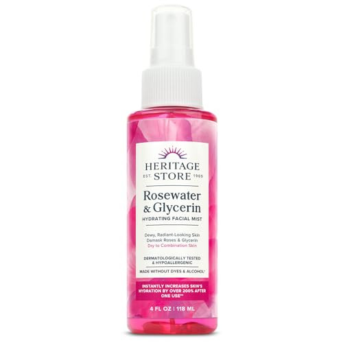 HERITAGE STORE Rosewater & Glycerin Hydrating Facial Mist - Dry Combination Skin Care - Rose Water Spray w/ Vegetable Glycerine, Made Without Dyes or Alcohol, Hypoallergenic, Vegan, Cruelty Free, 4oz | Amazon (US)