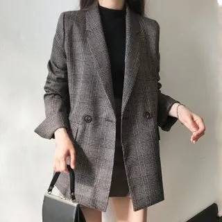 Double Breasted Houndstooth Blazer | YesStyle Global