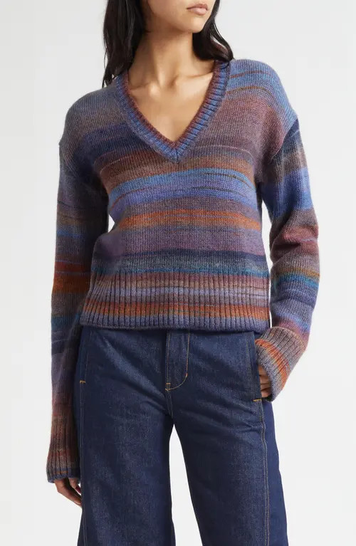 Veronica Beard Diora Stripe Wool Blend Sweater in Ocean Multi at Nordstrom, Size Medium | Nordstrom