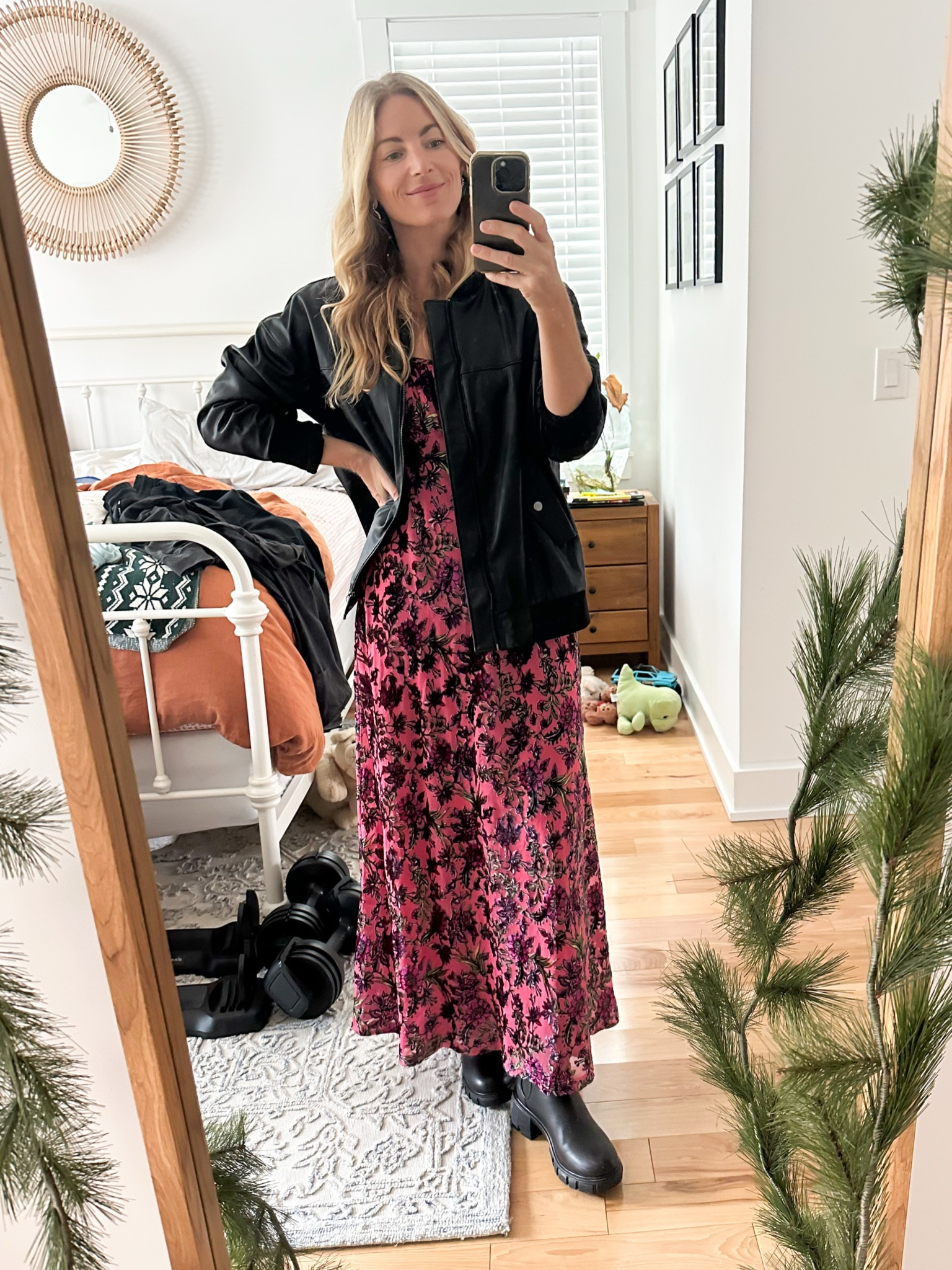 Holiday dress by @freepeople styled for comfort with some soft vegan leather 