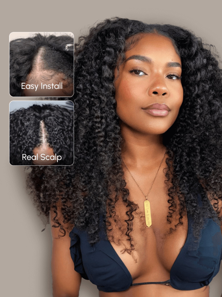 UNice Beginner Friendly EasiContour & Hand Tied V Part Kinky Curly Wig Glueless Protective Wig 150% Density | UNice