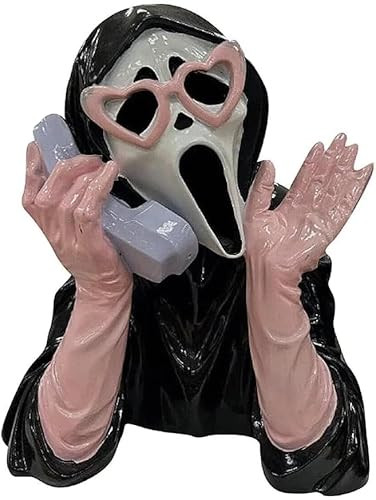 WRYBV Pink Screaming Face Ghost Figurine,Halloween Resin Scary Statue,Halloween Ghoulish Girl Scream Ghost on Phone Pink, Home Office Decorations Ornament | Amazon (US)